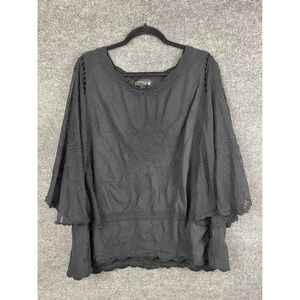 Antthony Original Blouse Womens 2X Black Excellent Embroidered Bell Sleeve Top